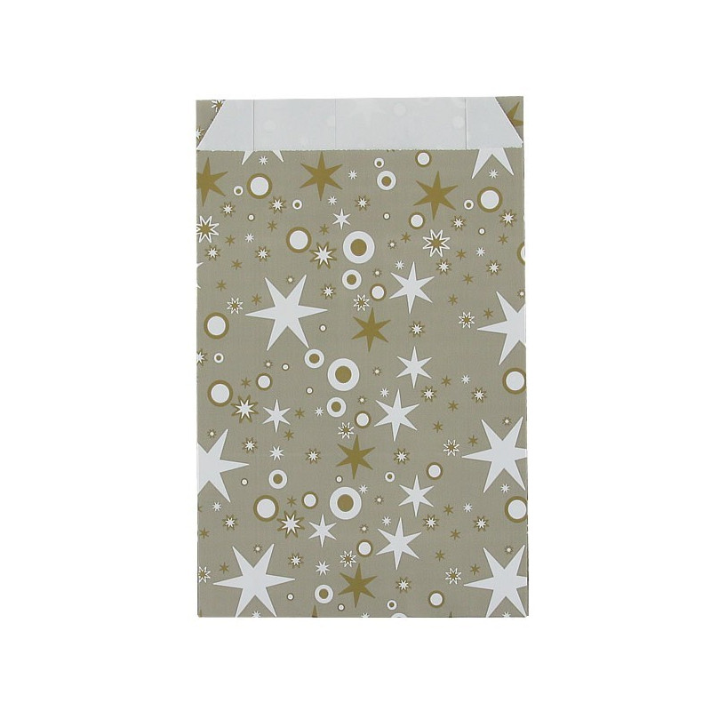 Taupe gift bag kraft with starry balls - Lot of 10