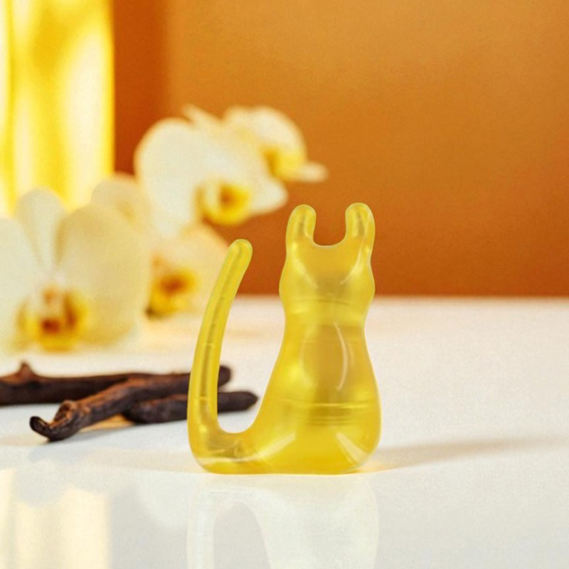 Perle de bain chat jaune parfum vanille 
