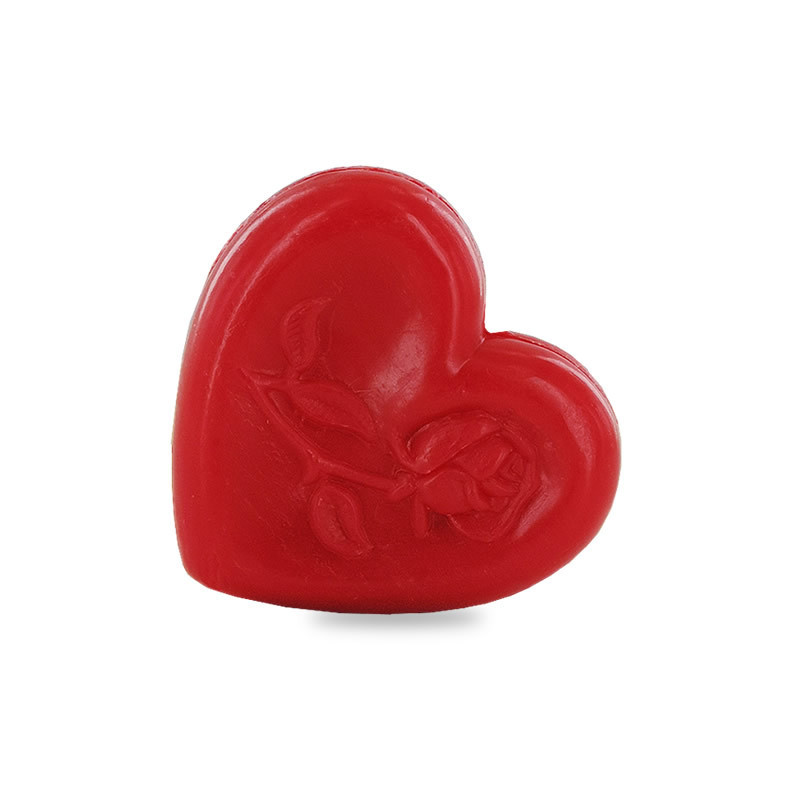 Savon sujet coeur rouge avec une rose incrustée
