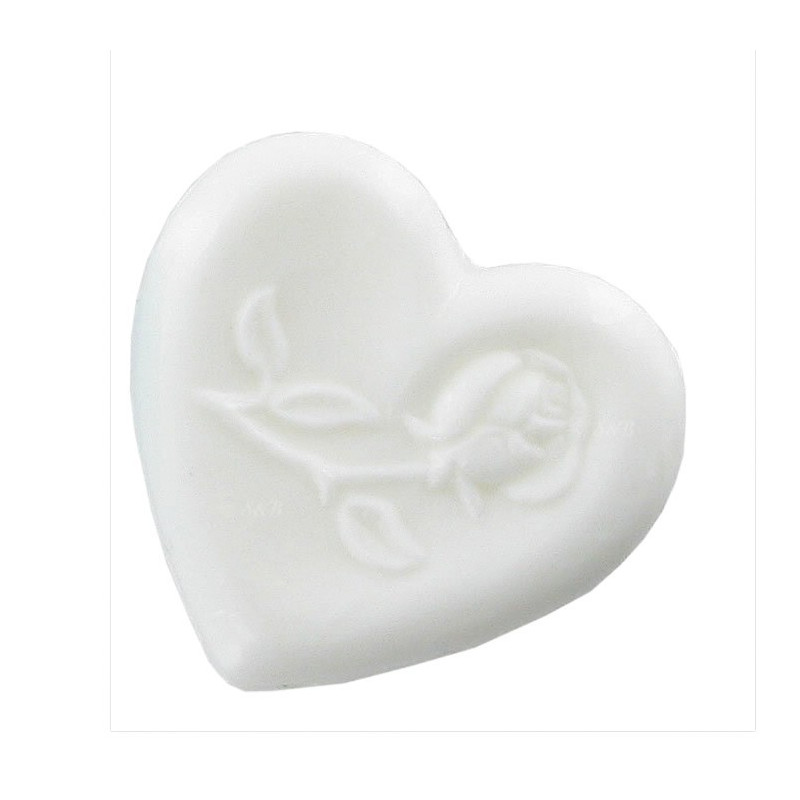 Savon sujet coeur blanc avec une rose incrustée
