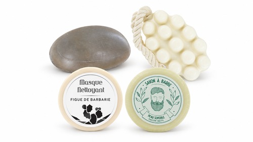 Savons de massage, galet essentiel, savon de rasage et masque nettoyant
